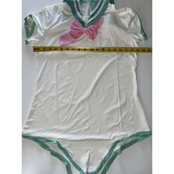 Women's Sailor School Girl Cosplay Costume Set Green White Pink Bow Sz 2XL - Picture 8 of 11
